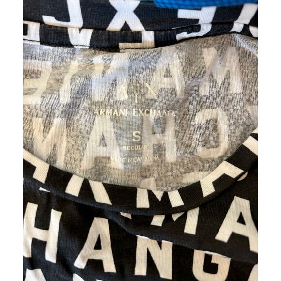 Armani Exchange Mens Tee Short Sleeve Black White Size Small All Over Logo - Picture 5 of 6